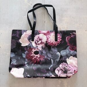 Dark Floral faux leather tote bag - 19” x 13”